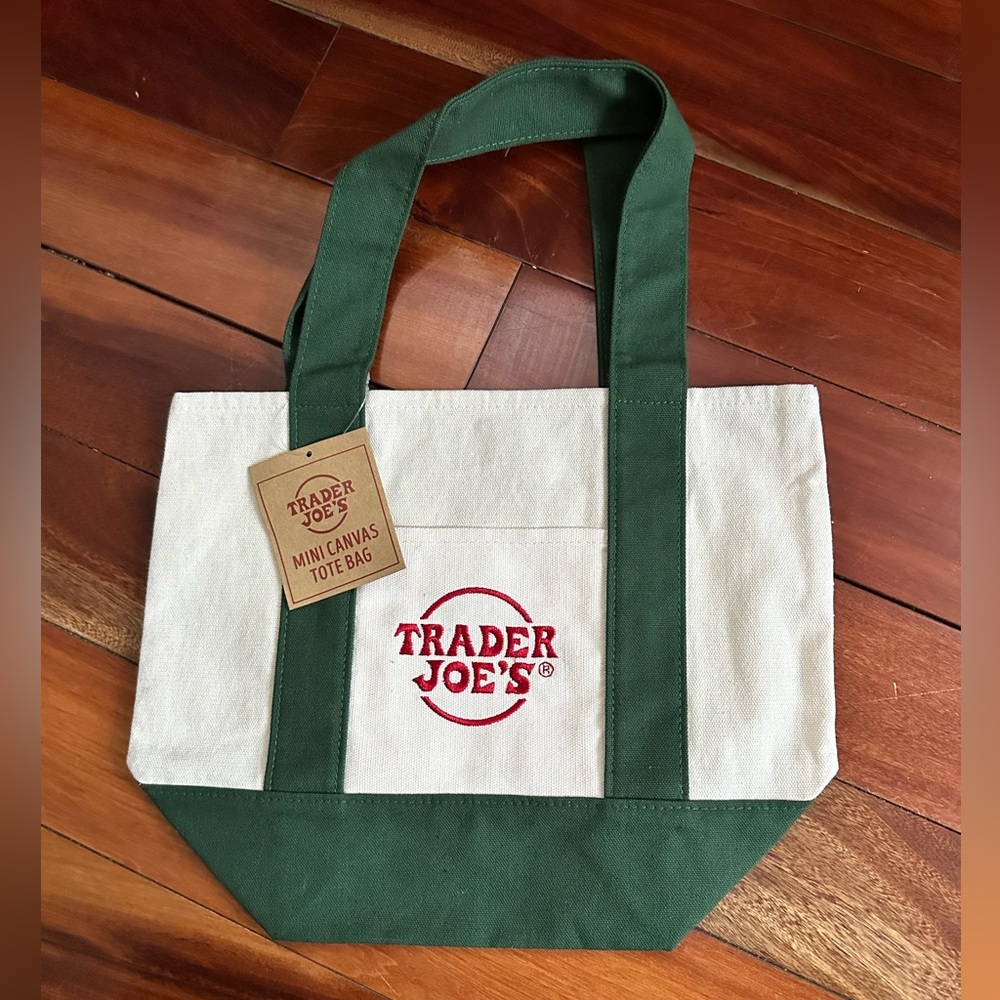 NWT. Trader Joe's Canvas Mini Tote Bag in Forest Green